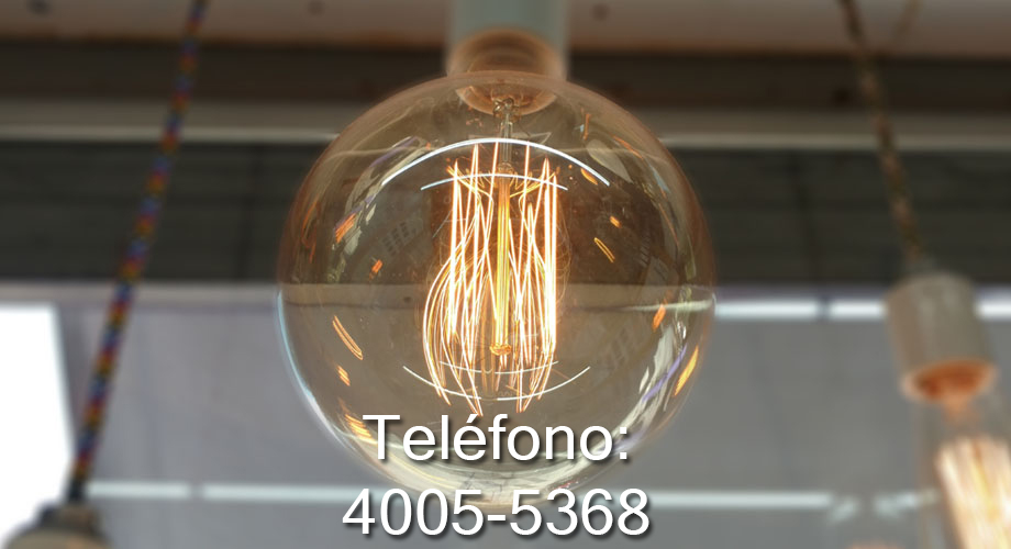 Lampara Edison con teléfono del local
